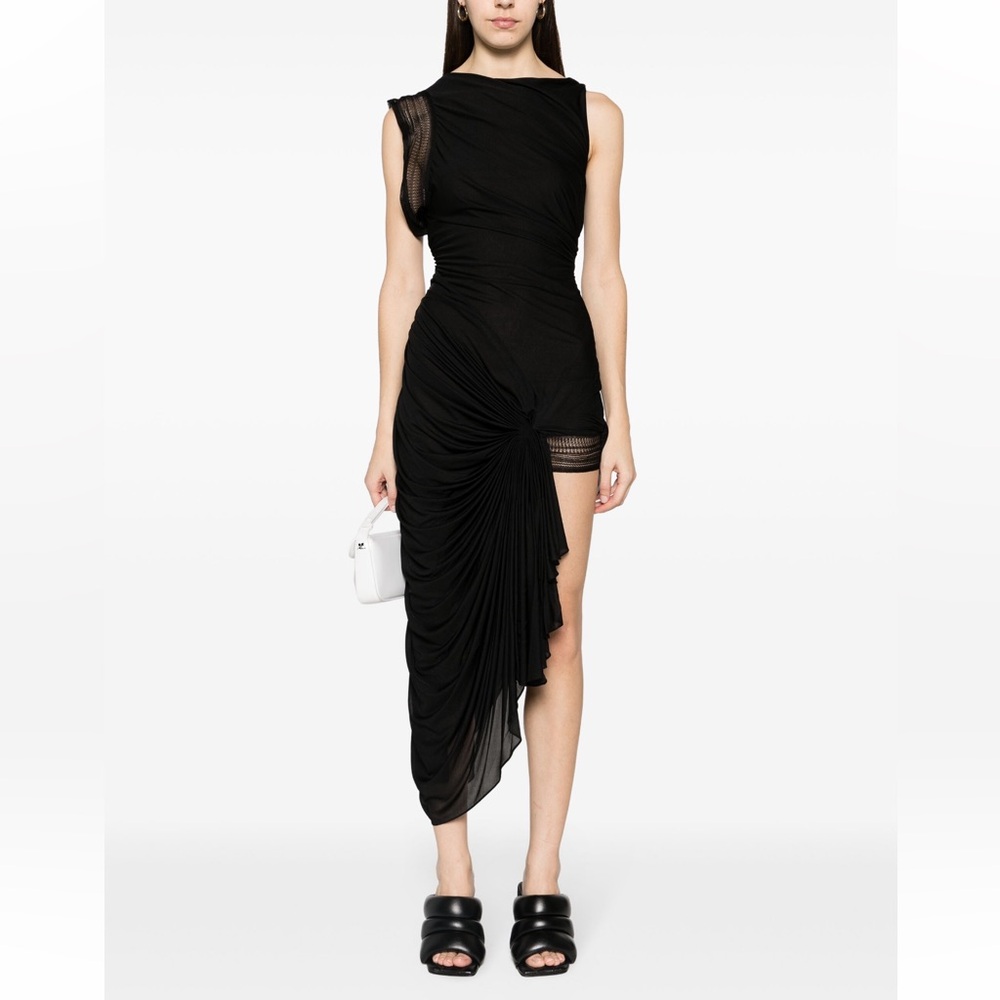 Christopher Esber GALATHEA ASYMMETRIC MIDI DRESS IN BLACK